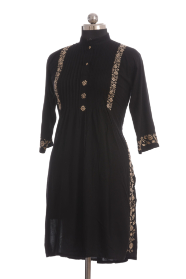 Hand-Embroidered Rayon Pintex Kurti with Floral Motifs