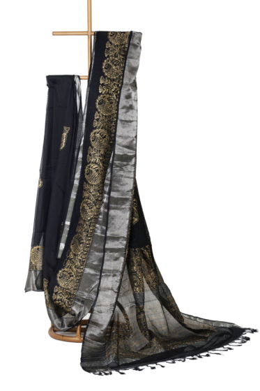 Madhubani Black Gold Silk Saree