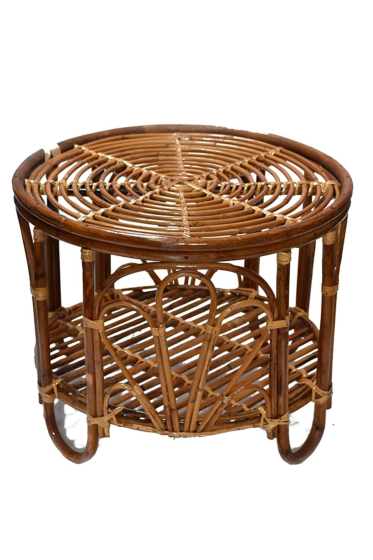 Premium Bamboo Round Table Tea, Snacks Table for Balcony, Office, Room, Bed Side Table 18 inch Table Brown
