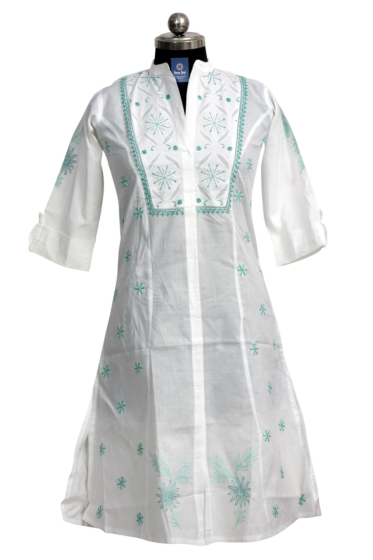 Ruby Cotton Prince Cut Kurti - White - Applique Work