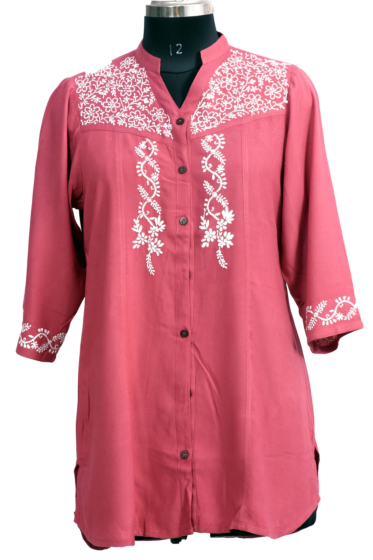 Pink Rayon Shirt with White Embroidery