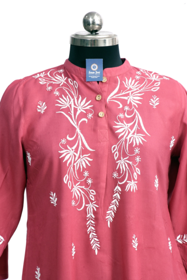 Rayon Top - Dark Pink - Pattern Lotus Flower