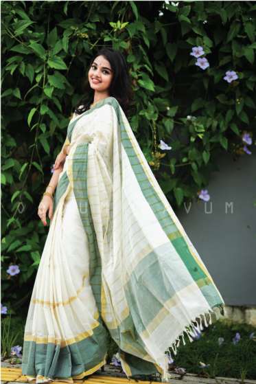 Handloom off white base saree