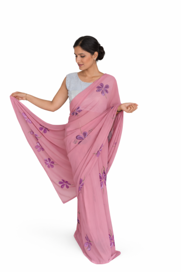 Women Pink Silk Saree with Floral Print | Elegant Designer Saree | Party Wear Festive Ethnic Wear