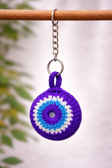 Mini Handmade Crochet Evil Eye Keychain 