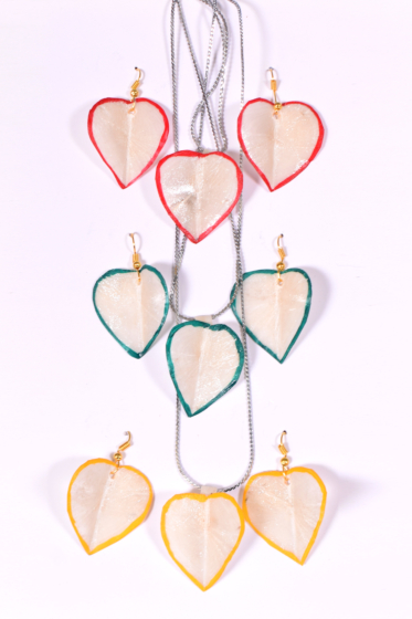 Handmade Pendant with Earrings Set | Leaf Design | Multicolour | Set of 3