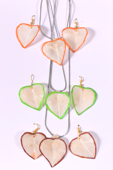 Handmade Pendant with Earrings Set | Leaf Design | Multicolour | Set of 3