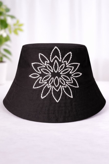 Hand Embroidered  Black motif Bucket Hat