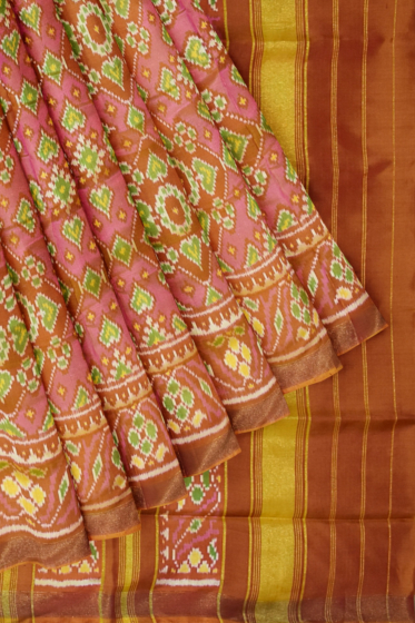 Single Ikat Patola Silk Saree | Orange