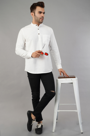 Mens Handloom Shirt White L size