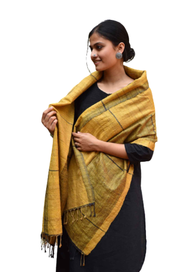 Eri-Tussar Silk Stole | Yellow Ochre