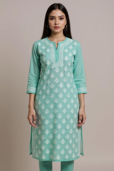Nidhi Georgette Chikankari Kurti Green
