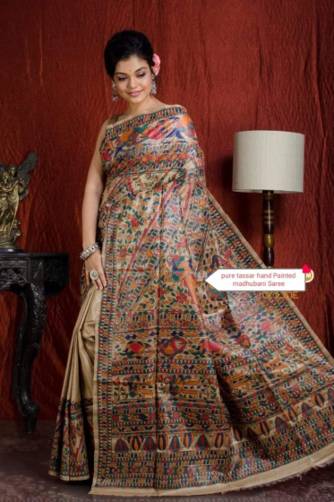 Handwoven Madhubani  Tussar  Silk Saree