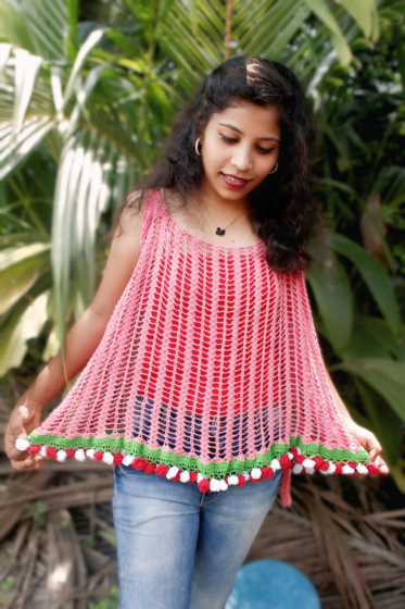 Handwoven Crochet Girls Top | Pink