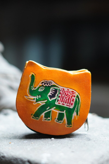 Genuine leather Small Coin Purse | Elephant Design | Yellow