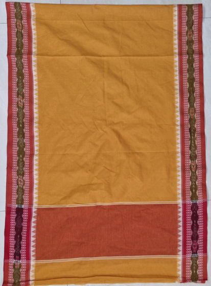  Sambalpuri Cotton Yellow Colour Body Red Colour Bandha Boarder Singal Ikat Dupatta From Odisha
