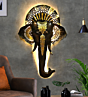Antique Metal Elephant Face Wall Art | LED Lights | 28x2x28 Inch