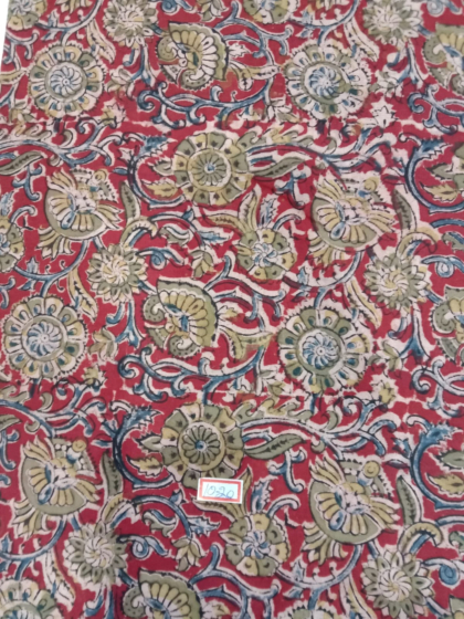 Kalamkari Hand Block Print Cotton Cambric Fabric Multicolor 1 Meter (KBPF106)