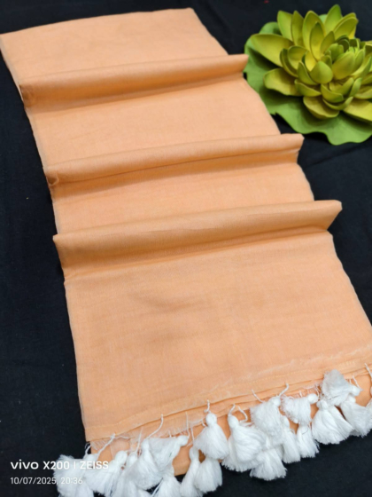 Handloom Linen Saree with Matching Blouse | Peach