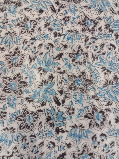 Kalamkari Hand Block Print Cotton Cambric Fabric - Multicolor - 1 Meter(KBPF119)