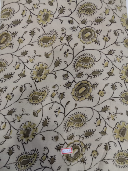 Kalamkari Hand Block Print Cotton Cambric Fabric - Multicolor - 1 Meter(KBPF120)