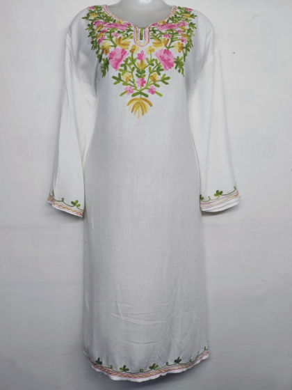 Women Embroidered Pure Cotton  white Straight long  Kurti