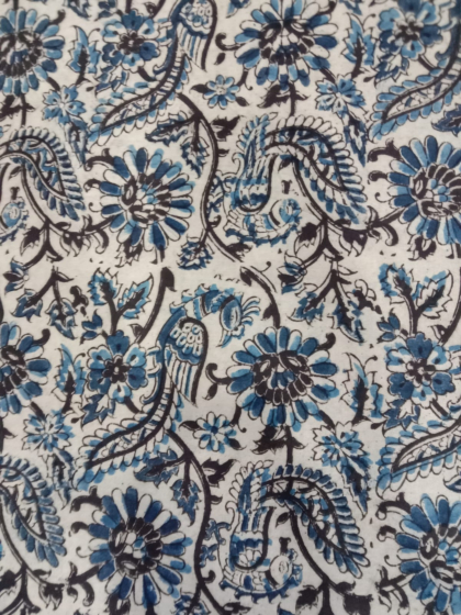 Kalamkari Hand Block Print Cotton Cambric Fabric - Multicolor - 1 Meter(KBPF124)