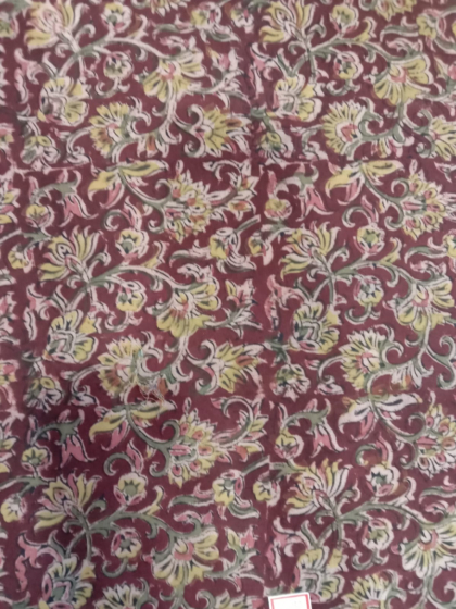 Kalamkari Hand Block Print Cotton Cambric Fabric - Multicolor - 1 Meter(KBPF126)