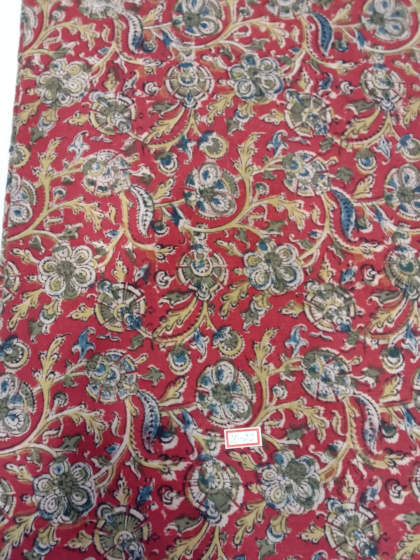 Kalamkari Hand Block Print Cotton Cambric Fabric - Multicolor - 1 Meter(KBPF137)
