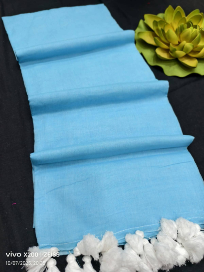 Handloom Linen Saree with Matching Blouse | Baby Blue