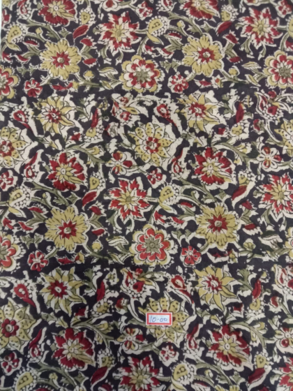Kalamkari Hand Block Print Cotton Cambric Fabric - Multicolor - 1 Meter(KBPF142)