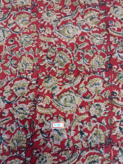 Kalamkari Hand Block Print Cotton Cambric Fabric - Multicolor - 1 Meter(KBPF143)