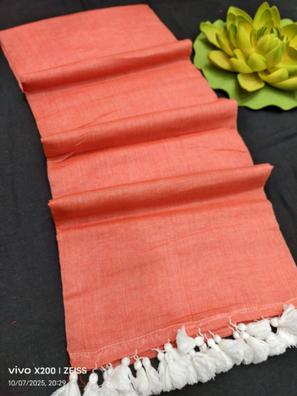 Plain Linen by Linen Saree with Matching Blouse - Premium Stylish Soft Linen Saree