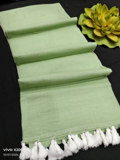 Plain Linen by Linen Saree with Matching Blouse - Premium Stylish Soft Linen Saree