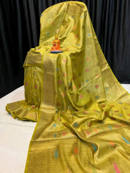 Olive Green Tussar Muga Silk Banarasi Saree with Blouse