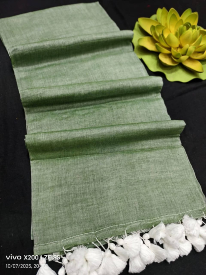 Plain Linen by Linen Saree with Matching Blouse - Premium Stylish Soft Linen Saree