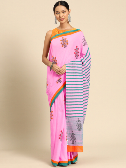 Pink Cotton Mulmul Saree 