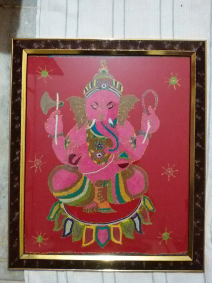 Lord Ganesha Wall Hanging Frame | Aari Embroidery