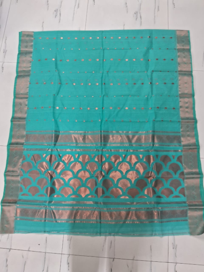 Bengal Handloom Cotton Saree with Blouse Piece | Turquoise 