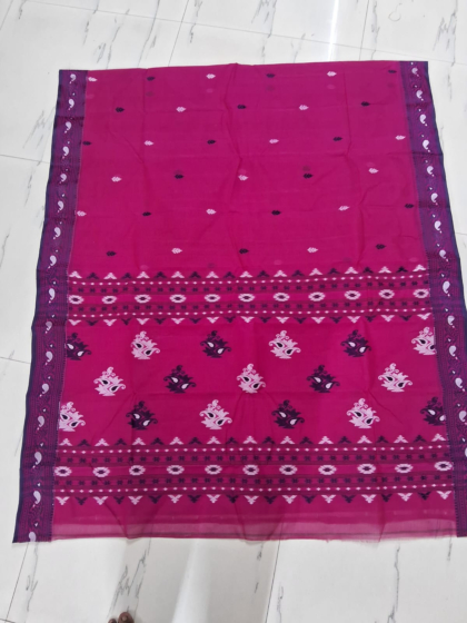 Bengal Handloom Cotton Saree with Blouse Piece | Pink