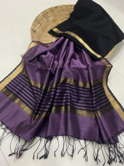 Cotton Saree with blouse piece -Brown