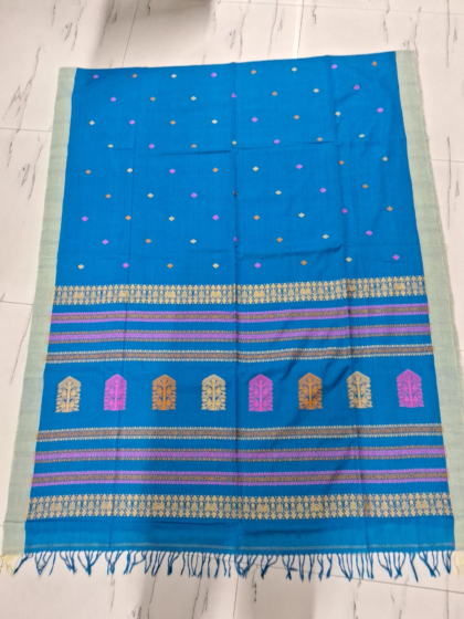 Bengal Handloom Cotton Saree with Blouse Piece | Sky Blue