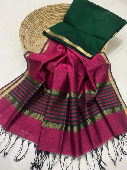 Cotton Saree with blouse piece -Coral