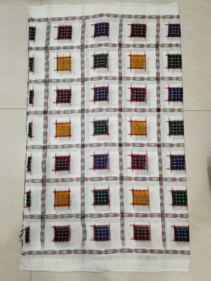 2.50 METER ASWINI WHITE RUNNING FABRIC PURE COTTON HANDMADE HANDLOOM ODISHA IKAT