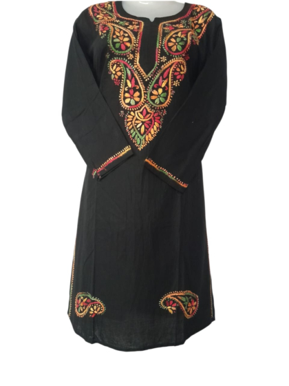 women embroided pure cotton long kurti