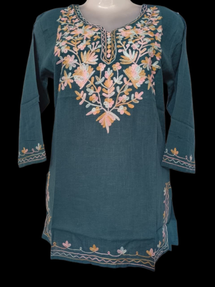 women embroided pure cotton short kurti