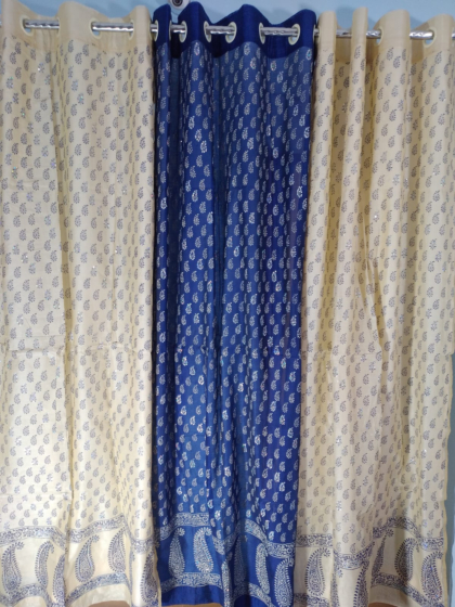 Hand Block Printed Curtains, Chanderi-Combination Curtains, Handloom Curtains, Curtains, Dharohars Curtains
