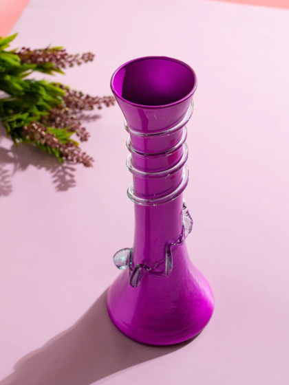 Glass Flower Vase with Spiral Design | Purple