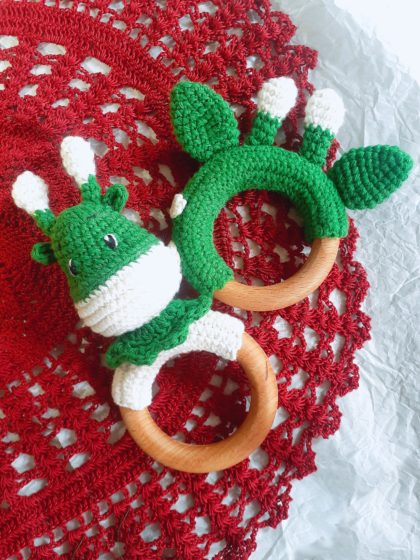 Amigurumi Giraffe Teether and Rattle Set | Green