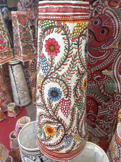 Floral Hand-Painted Leather Lamp Shade